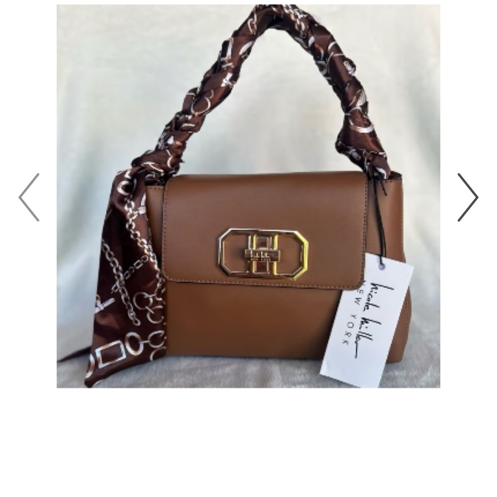 Nicole Miller Brown Shoulder Bag with Scarf Detail